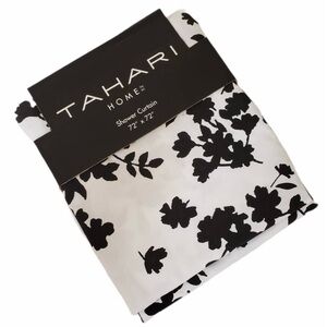 Tahari Black and White Floral Fabric Shower Curtain 72 x 72 Brand New